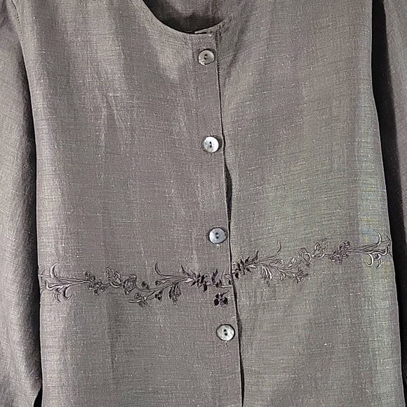 Kathy Ireland Women Button Down Embroidered Linen Blend Top XL - Picture 4 of 7